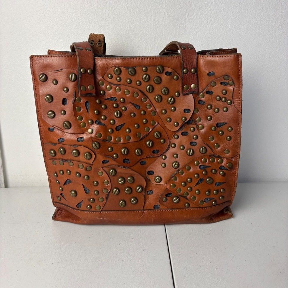 Patricia Nash Toscano Studded Perforated Leather Tote Bag Brown Boho Western - Picture 12 of 13